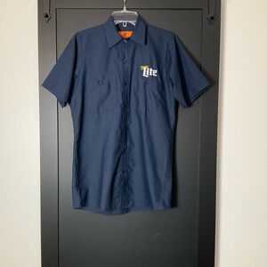 Miller Lite Navy Blue Men's Button Down Short Sleeve Shirt Size Small